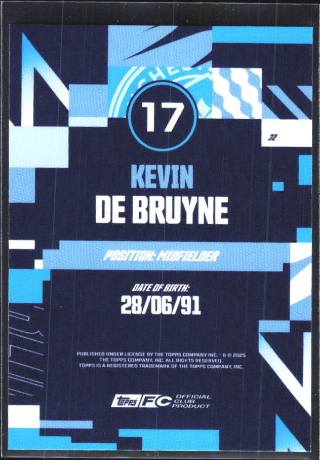 2024-25 Topps Manchester City Team Set #32 Kevin De Bruyne – baksida