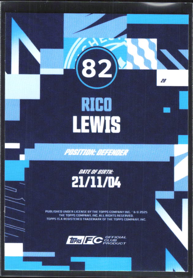 2024-25 Topps Manchester City Team Set #28 Rico Lewis – baksida