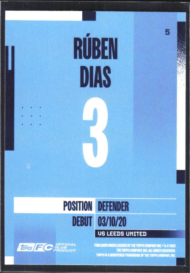 2024-25 Topps Manchester City Team Set #5 Rúben Dias – baksida