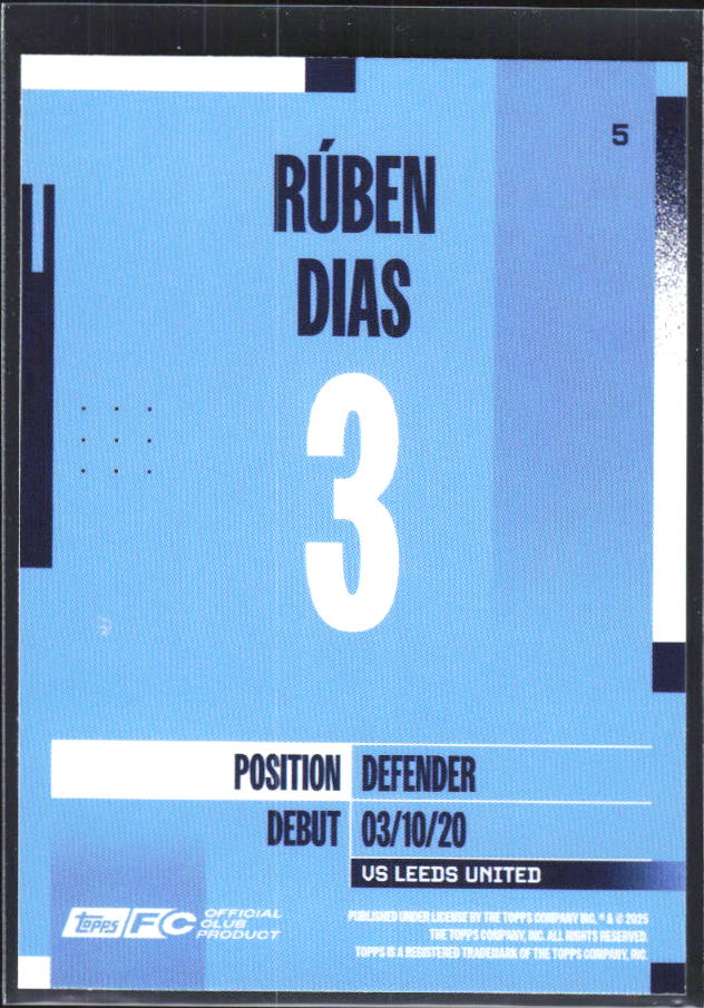 2024-25 Topps Manchester City Team Set #5 Rúben Dias – baksida