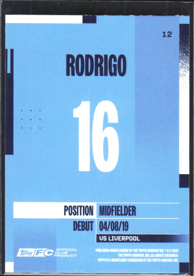 2024-25 Topps Manchester City Team Set #12 Rodrigo – baksida