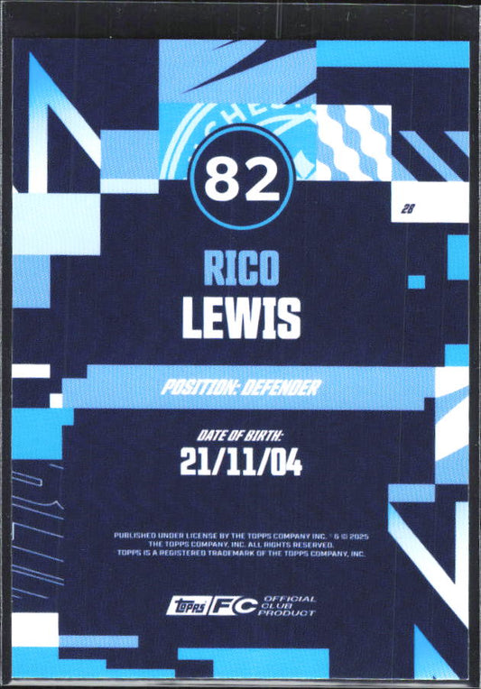 2024-25 Topps Manchester City Team Set #28 Rico Lewis – baksida