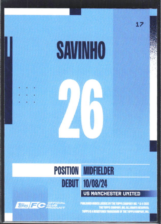 2024-25 Topps Manchester City Team Set #17 Savinho – baksida
