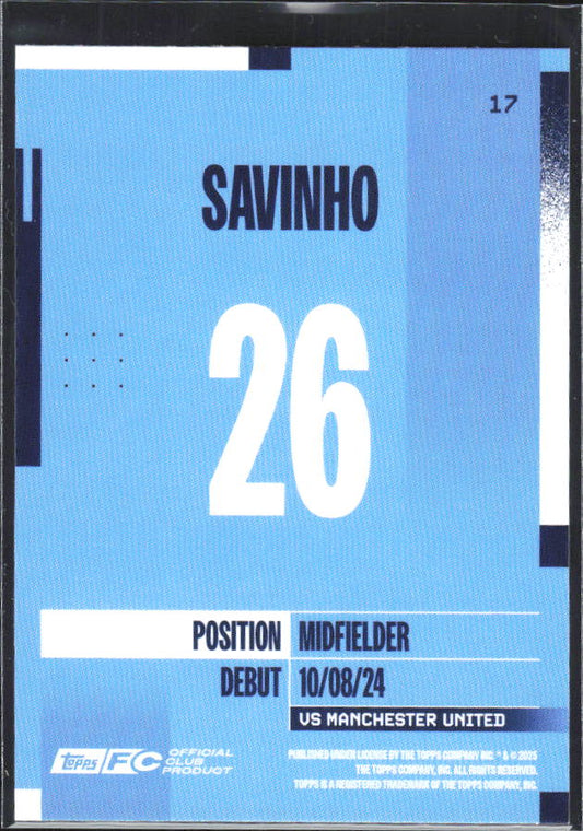 2024-25 Topps Manchester City Team Set #17 Savinho – baksida