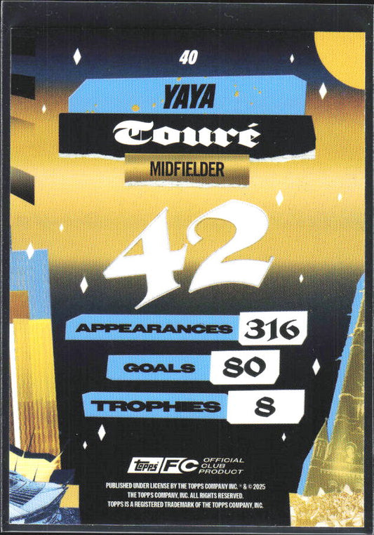 2024-25 Topps Manchester City Team Set #40 Yaya Touré City of Champions – baksida