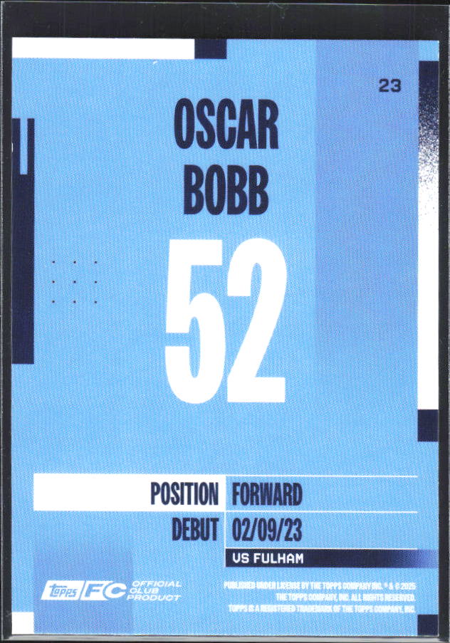 2024-25 Topps Manchester City Team Set #23 Oscar Bobb – baksida