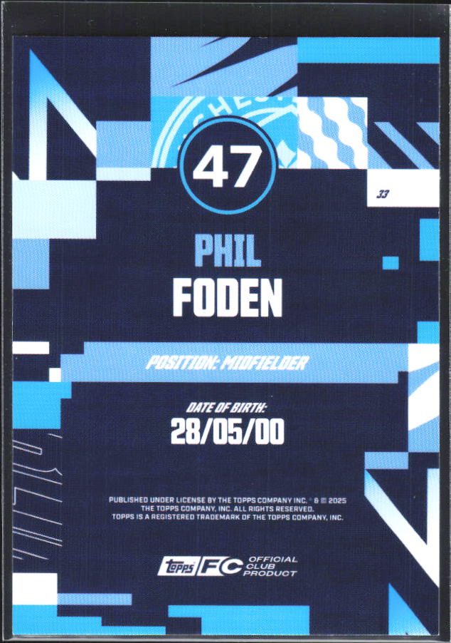 2024-25 Topps Manchester City Team Set #33 Phil Foden – baksida
