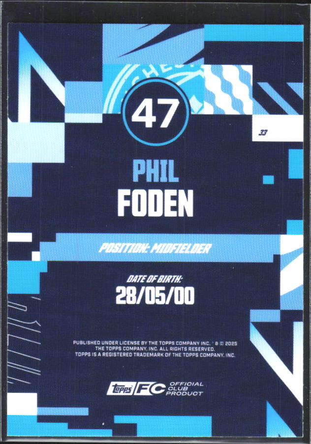 2024-25 Topps Manchester City Team Set #33 Phil Foden – baksida