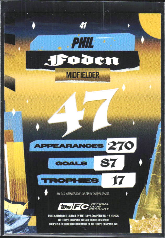2024-25 Topps Manchester City Team Set #41 Phil Foden City of Champions – baksida