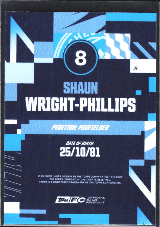 2024-25 Topps Manchester City Team Set #34 Shaun Wright-Phillips – baksida
