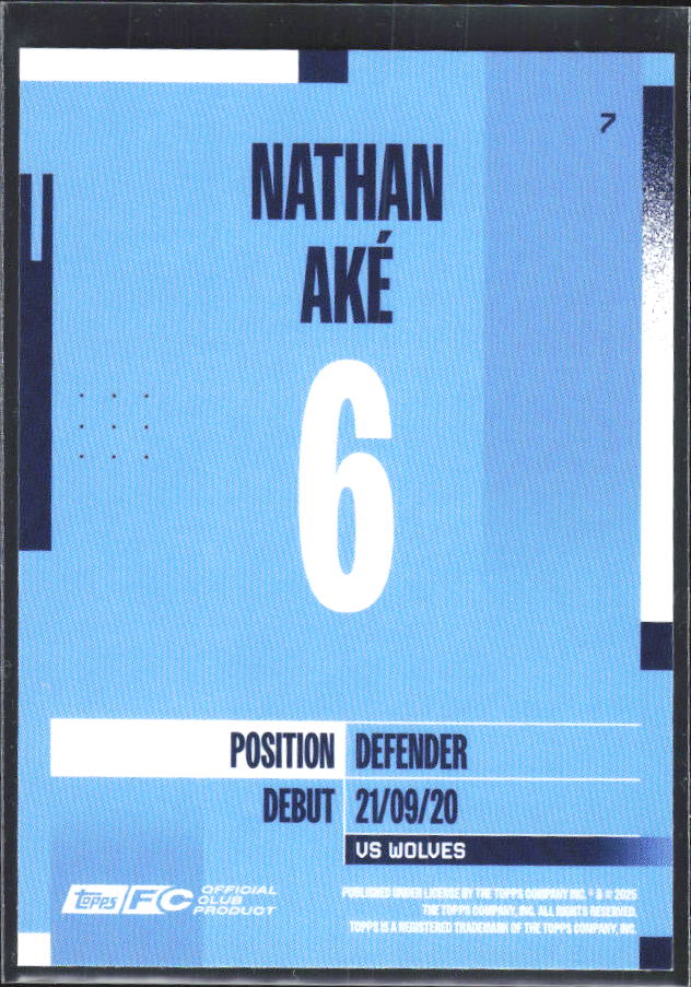 2024-25 Topps Manchester City Team Set #7 Nathan Aké – baksida