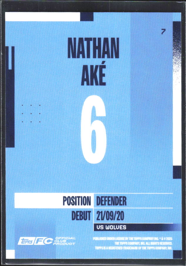 2024-25 Topps Manchester City Team Set #7 Nathan Aké – baksida