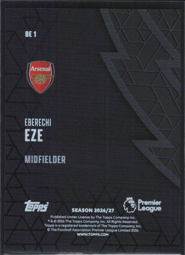 2026-27 Topps Premier League Eberechi Eze #BE1 Black Edge Edition – baksida