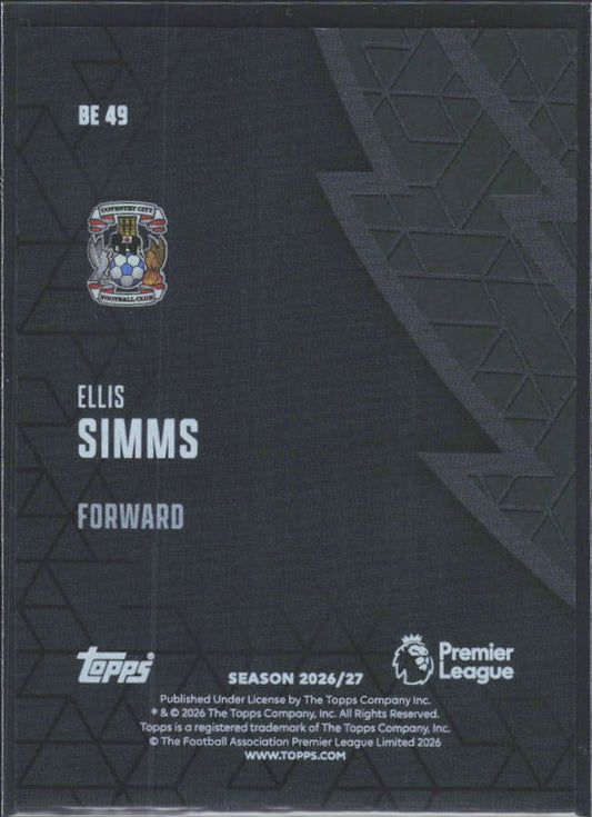 2026-27 Topps Premier League Ellis Simms #BE49 Black Edge Edition – baksida
