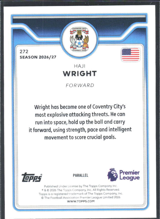 2026-27 Topps Premier League Haji Wright #272 Green /99 – baksida