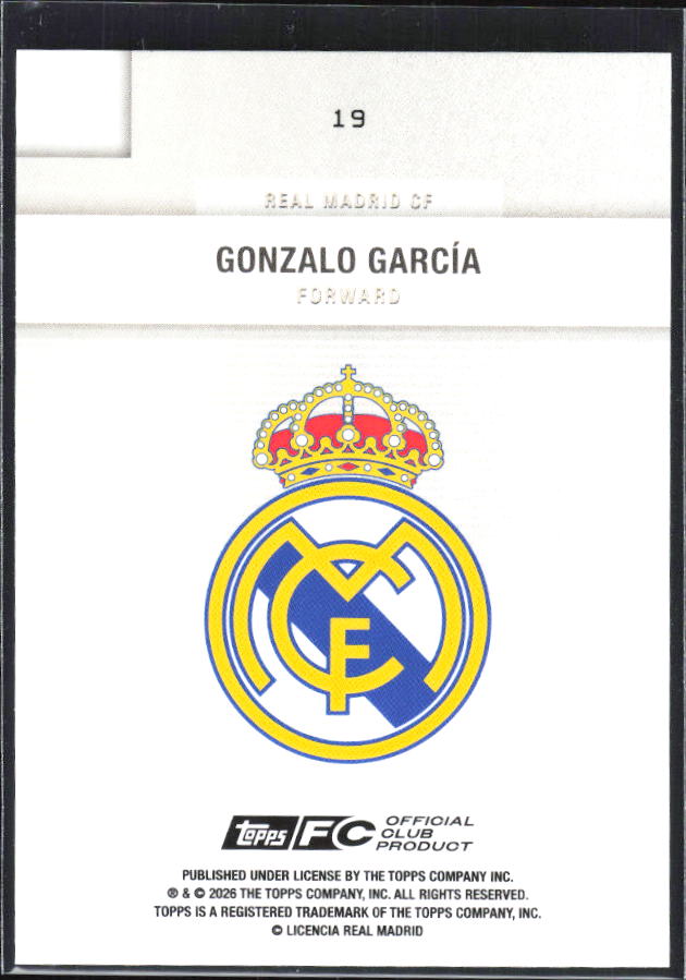 2025-26 Topps Real Madrid Team Set #19 Gonzalo García – baksida