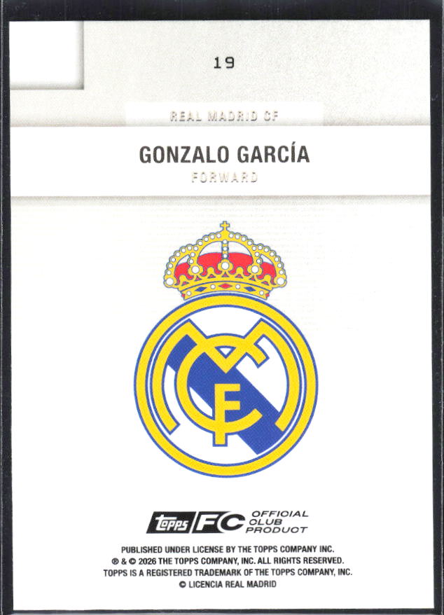 2025-26 Topps Real Madrid Team Set #19 Gonzalo García – baksida