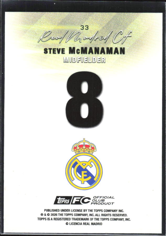 2025-26 Topps Real Madrid Team Set #33 Steve McManaman – baksida