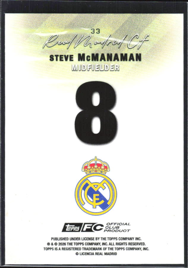 2025-26 Topps Real Madrid Team Set #33 Steve McManaman – baksida