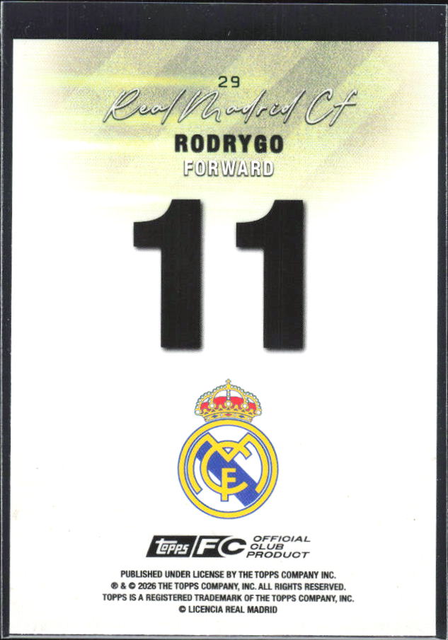 2025-26 Topps Real Madrid Team Set #29 Rodrygo – baksida
