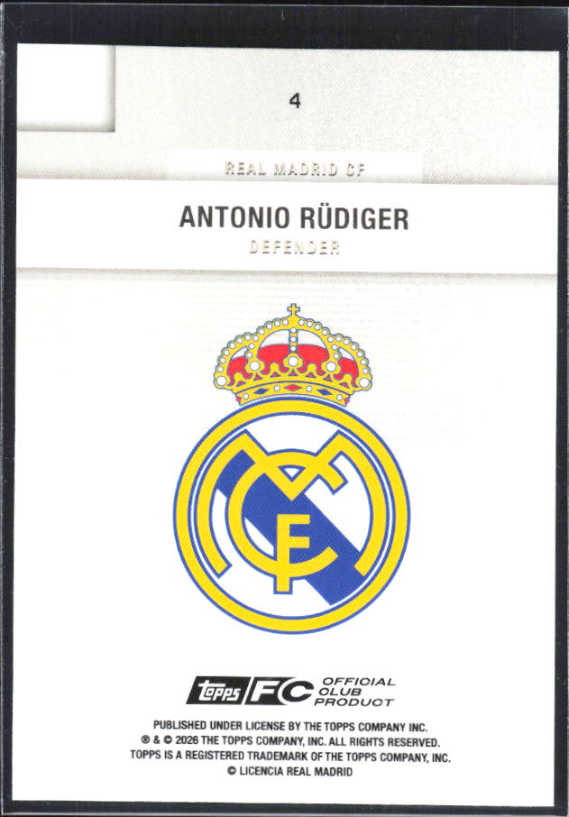 2025-26 Topps Real Madrid Team Set #4 Antonio Rüdiger – baksida