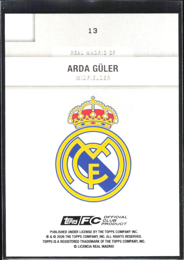 2025-26 Topps Real Madrid Team Set #13 Arda Güler – baksida