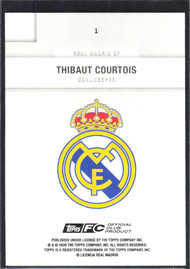 2025-26 Topps Real Madrid Team Set #1 Thibaut Courtois – baksida
