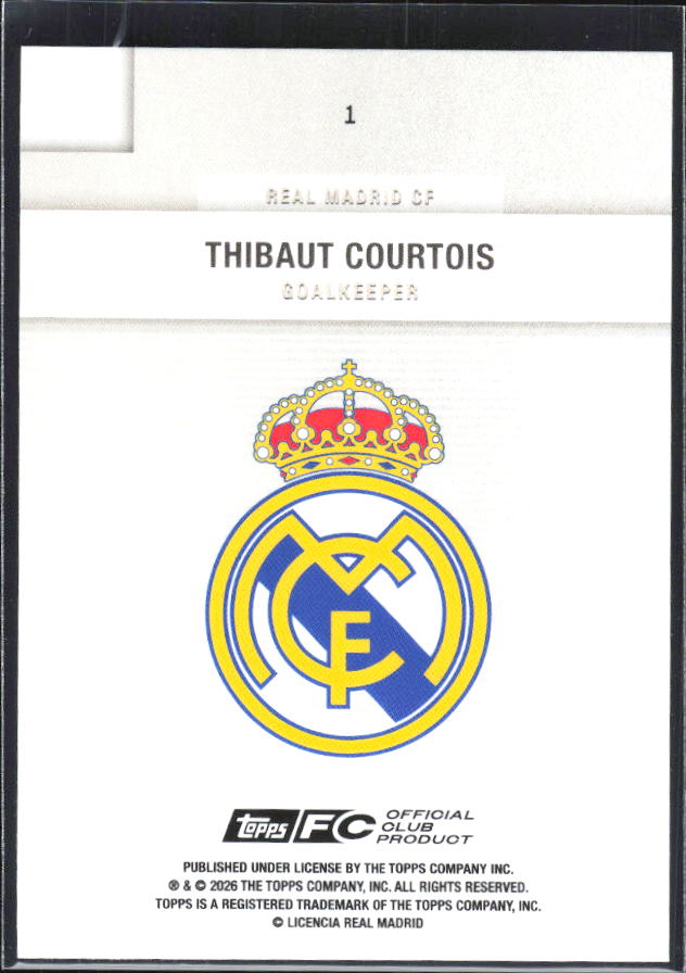 2025-26 Topps Real Madrid Team Set #1 Thibaut Courtois – baksida