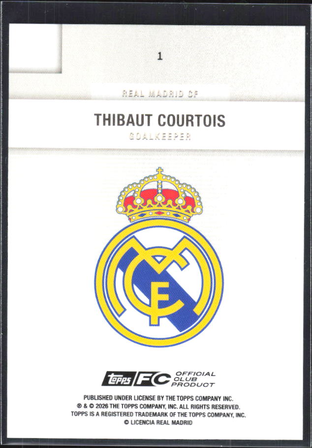 2025-26 Topps Real Madrid Team Set #1 Thibaut Courtois – baksida
