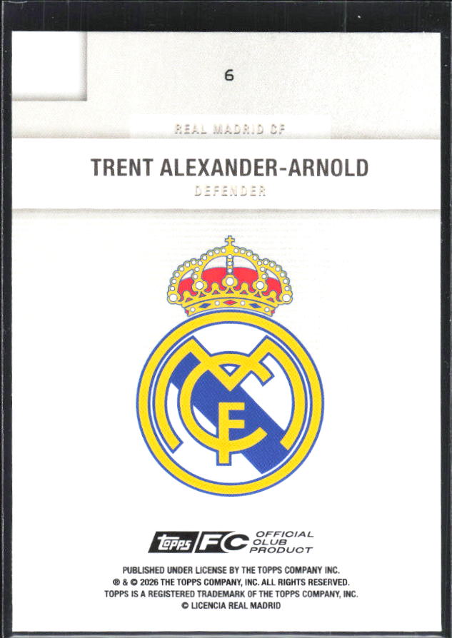 2025-26 Topps Real Madrid Team Set #6 Trent Alexander-Arnold – baksida