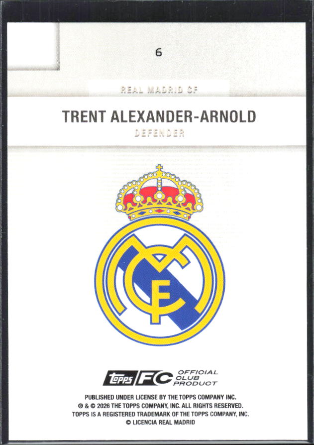 2025-26 Topps Real Madrid Team Set #6 Trent Alexander-Arnold – baksida