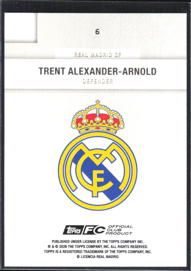 2025-26 Topps Real Madrid Team Set #6 Trent Alexander-Arnold – baksida