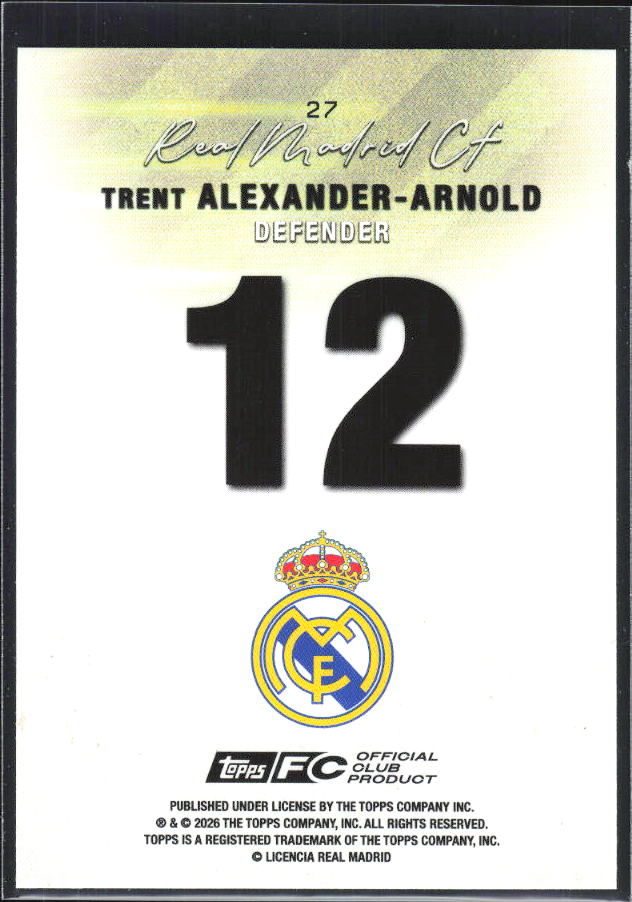 2025-26 Topps Real Madrid Team Set #27 Trent Alexander-Arnold – baksida