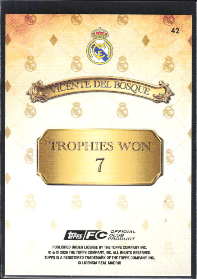 2025-26 Topps Real Madrid Team Set #42 Vicente del Bosque – baksida