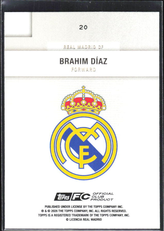 2025-26 Topps Real Madrid Team Set #20 Brahim Díaz – baksida