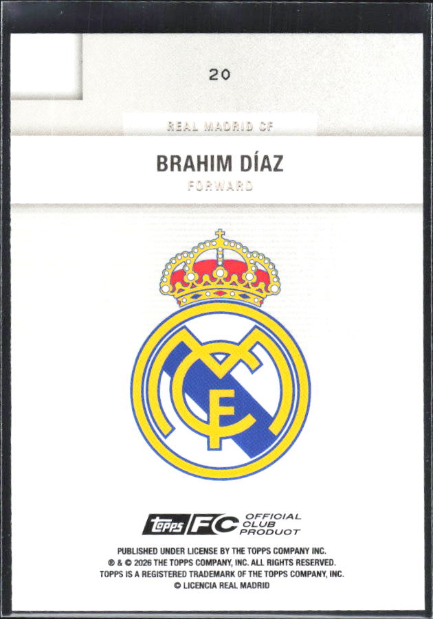 2025-26 Topps Real Madrid Team Set #20 Brahim Díaz – baksida