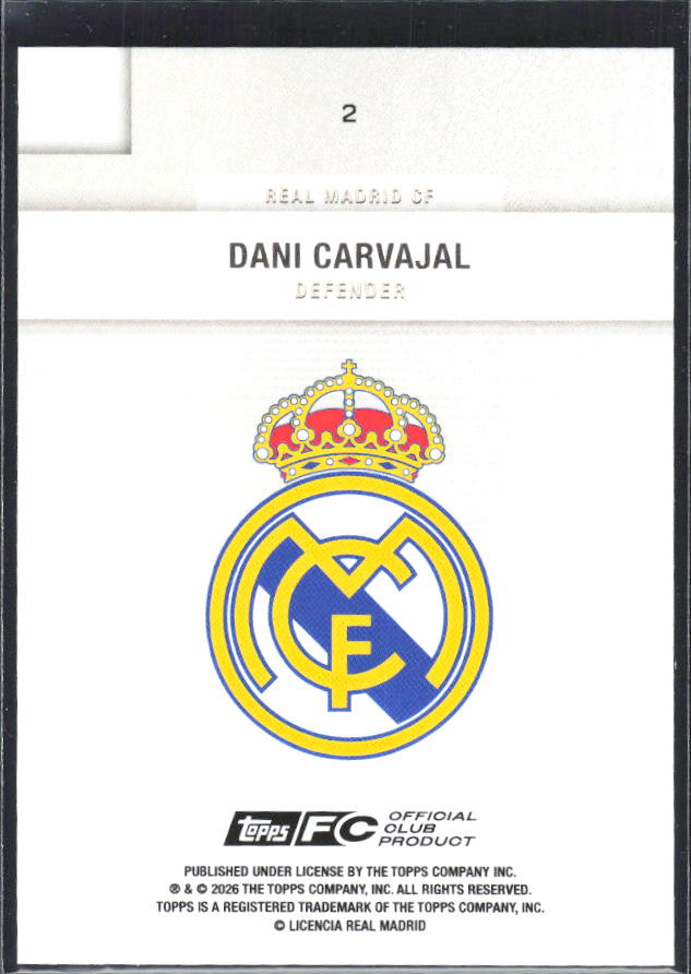 2025-26 Topps Real Madrid Team Set #2 Dani Carvajal – baksida