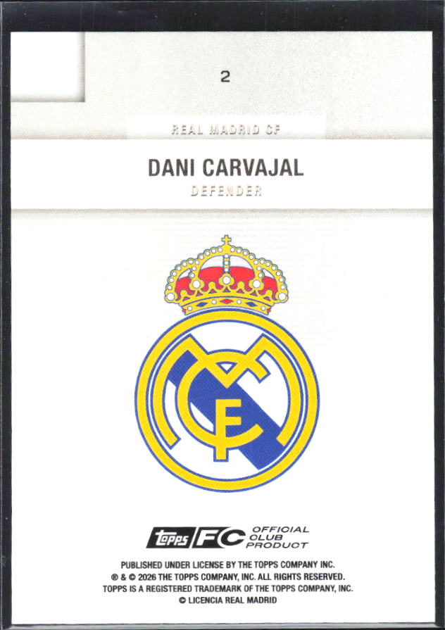 2025-26 Topps Real Madrid Team Set #2 Dani Carvajal – baksida