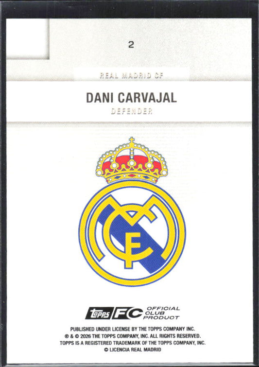 2025-26 Topps Real Madrid Team Set #2 Dani Carvajal – baksida