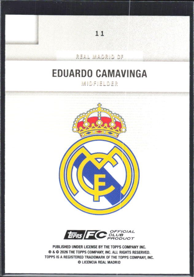 2025-26 Topps Real Madrid Team Set #11 Eduardo Camavinga – baksida