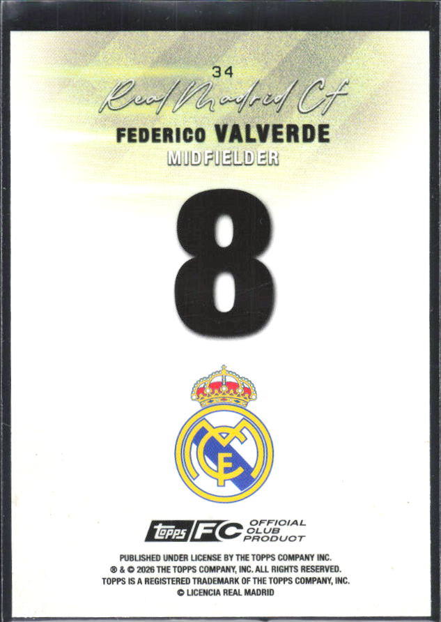 2025-26 Topps Real Madrid Team Set #34 Federico Valverde – baksida
