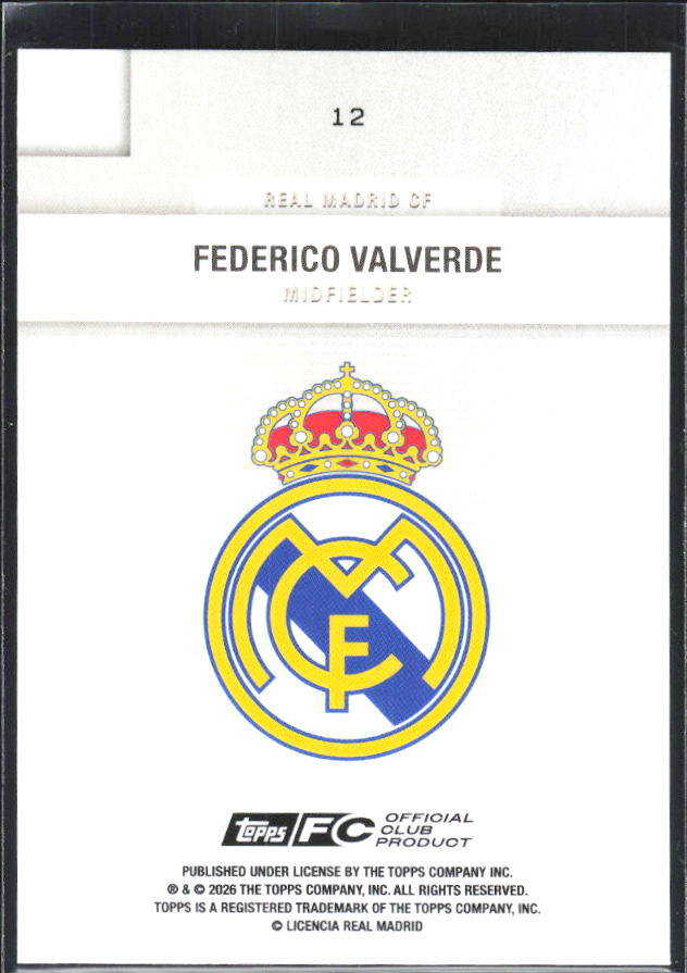 2025-26 Topps Real Madrid Team Set #12 Federico Valverde – baksida