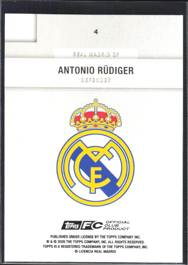2025-26 Topps Real Madrid Team Set #4 Antonio Rüdiger – baksida