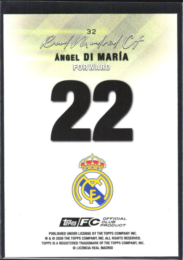 2025-26 Topps Real Madrid Team Set #32 Ángel Di María – baksida