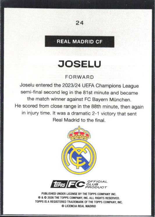 2025-26 Topps Real Madrid Team Set #24 Joselu – baksida