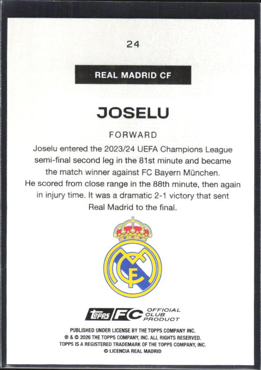 2025-26 Topps Real Madrid Team Set #24 Joselu – baksida