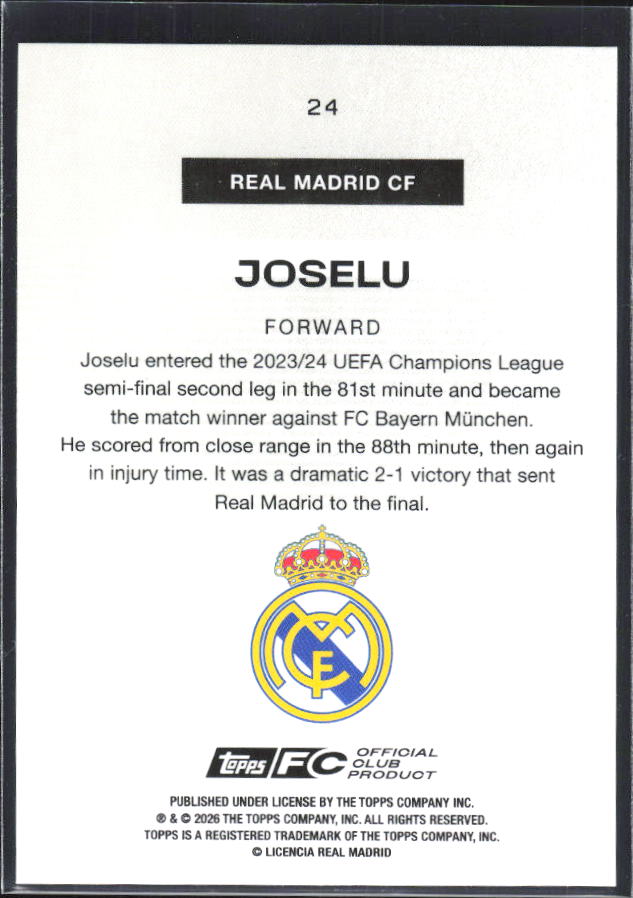 2025-26 Topps Real Madrid Team Set #24 Joselu – baksida