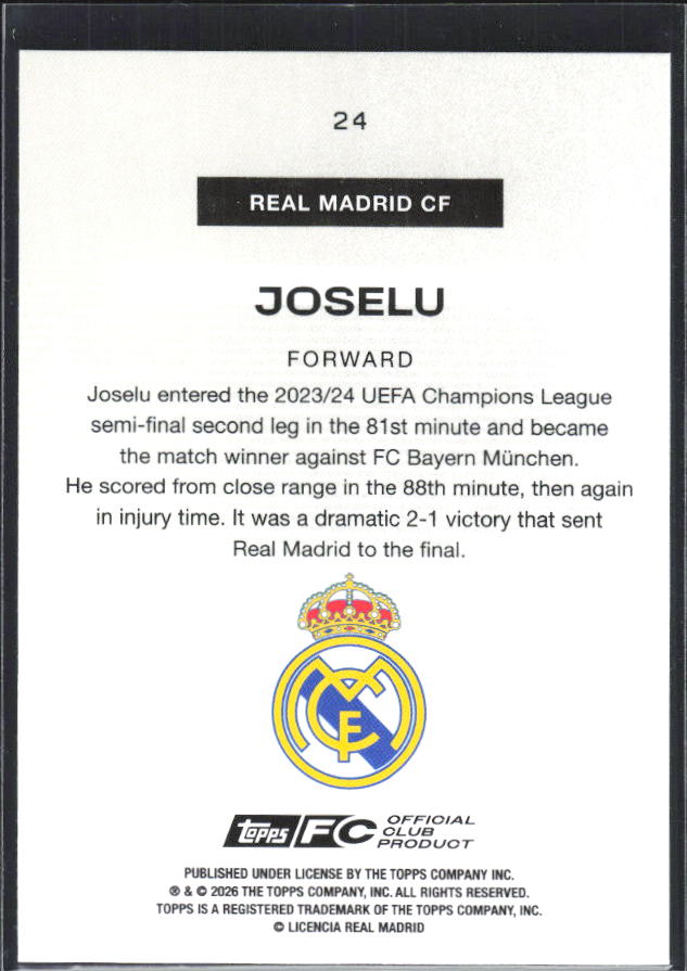 2025-26 Topps Real Madrid Team Set #24 Joselu – baksida