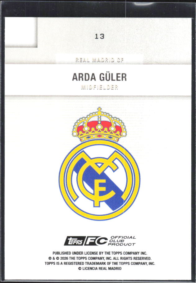 2025-26 Topps Real Madrid Team Set #13 Arda Güler – baksida