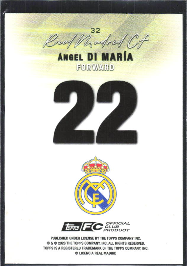 2025-26 Topps Real Madrid Team Set #32 Ángel Di María – baksida